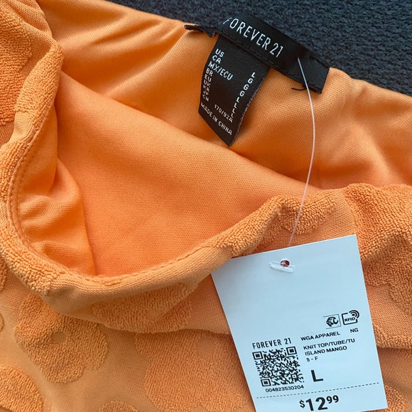Forever 21 Textured Floral Cropped Tube Top. Color- Orange. Size- Large. - Picture 6 of 7
